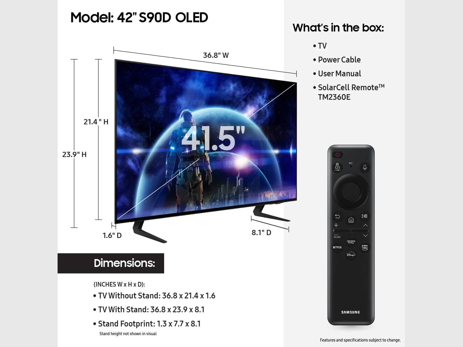 Samsung S90D TVs Black 42" 3840x2160 120Hz New