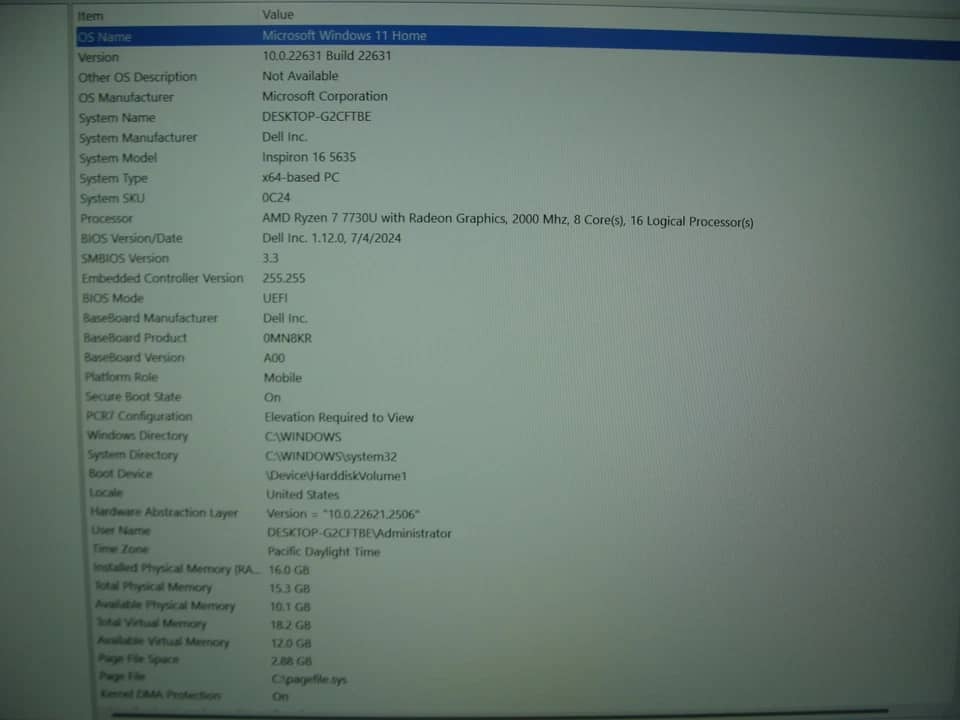 Dell Inspiron 16 5635 Computers 1TB 16GB Used - Good