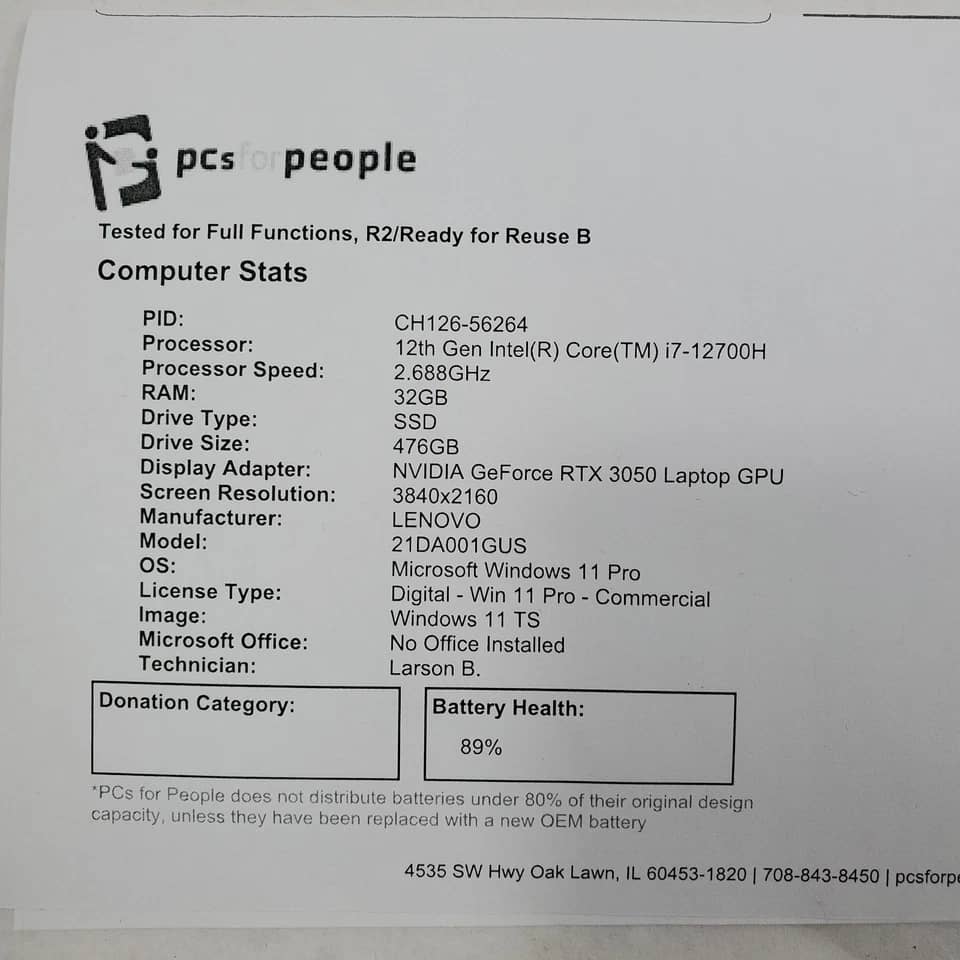 Lenovo ThinkPad T15p Gen 3 Computers 1TB 16GB Refurbished - Excellent
