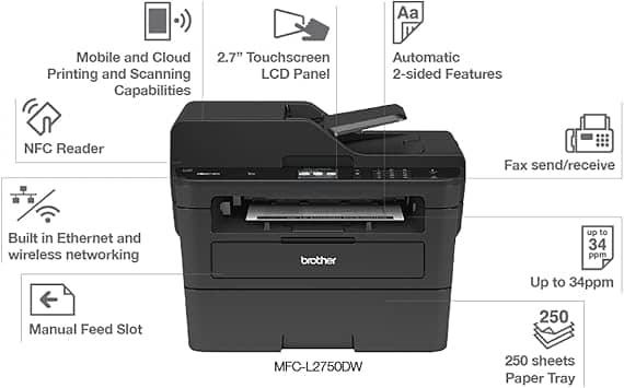 Brother MFC-L2750DW Printers Black Refurbished - Excellent