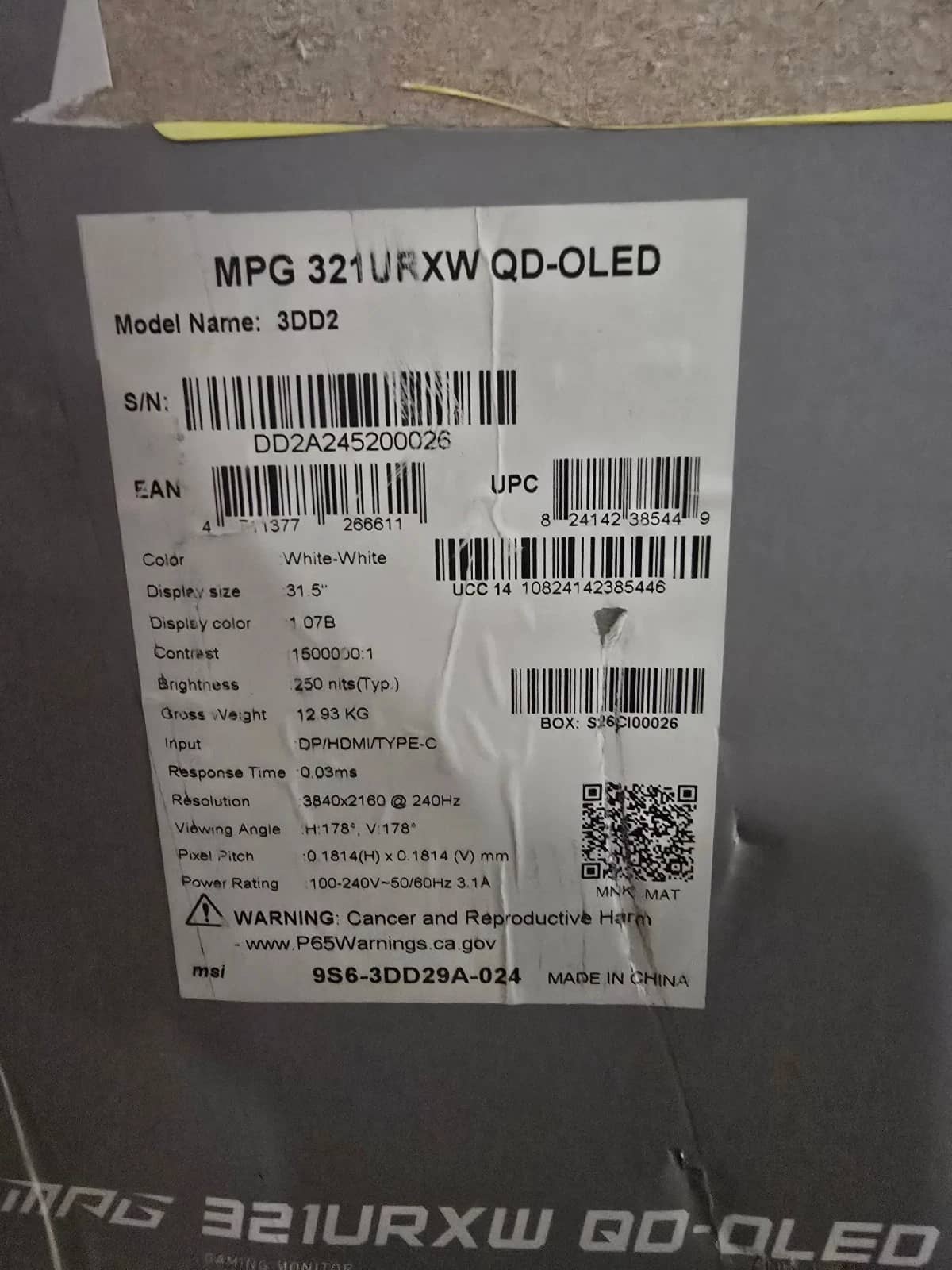 MSI MPG 321URXW QD-OLED Monitors New