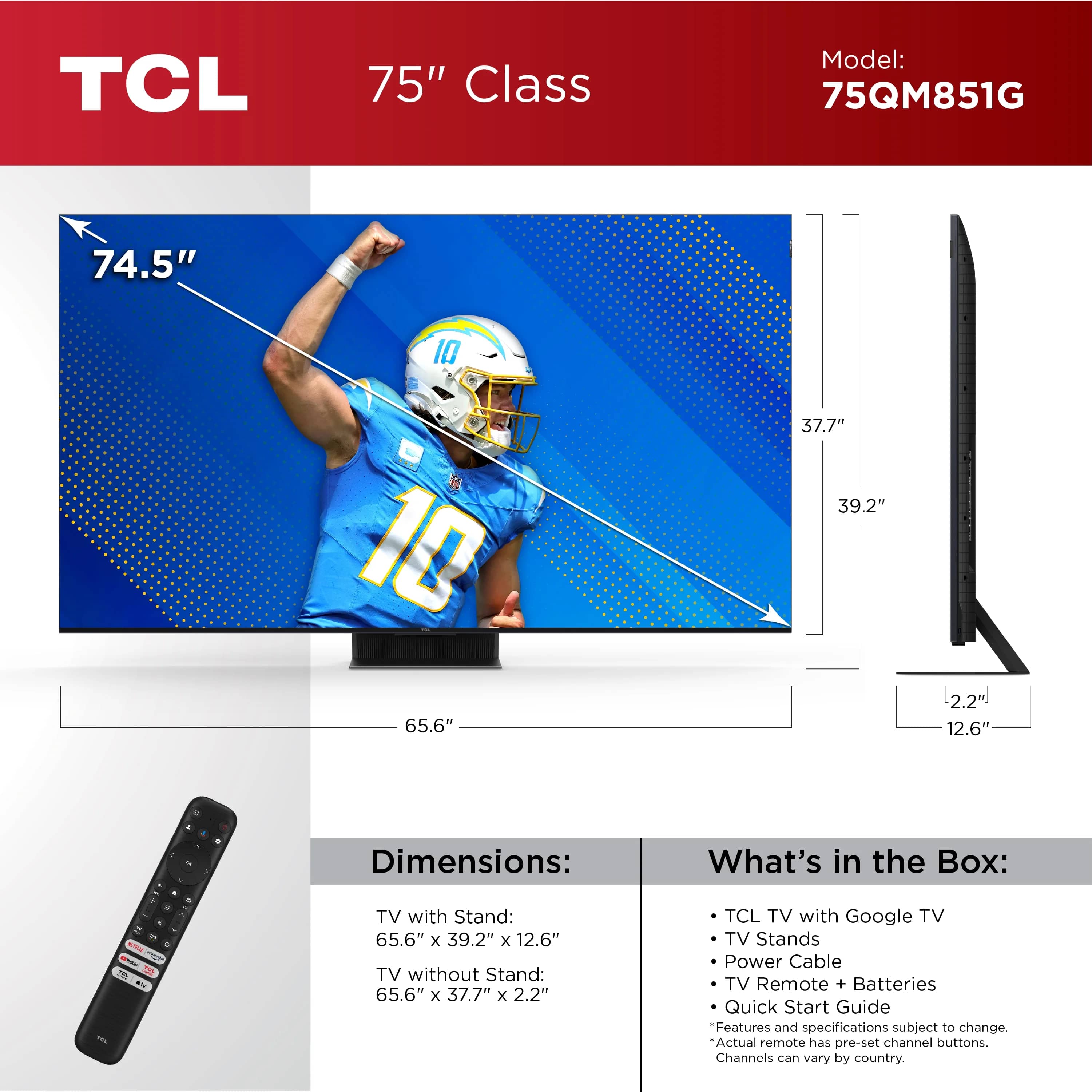 TCL QM851G TVs 75 inch New