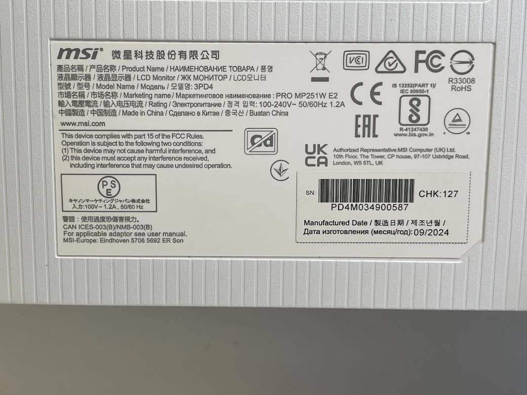 MSI PRO MP251W E2 Monitors New
