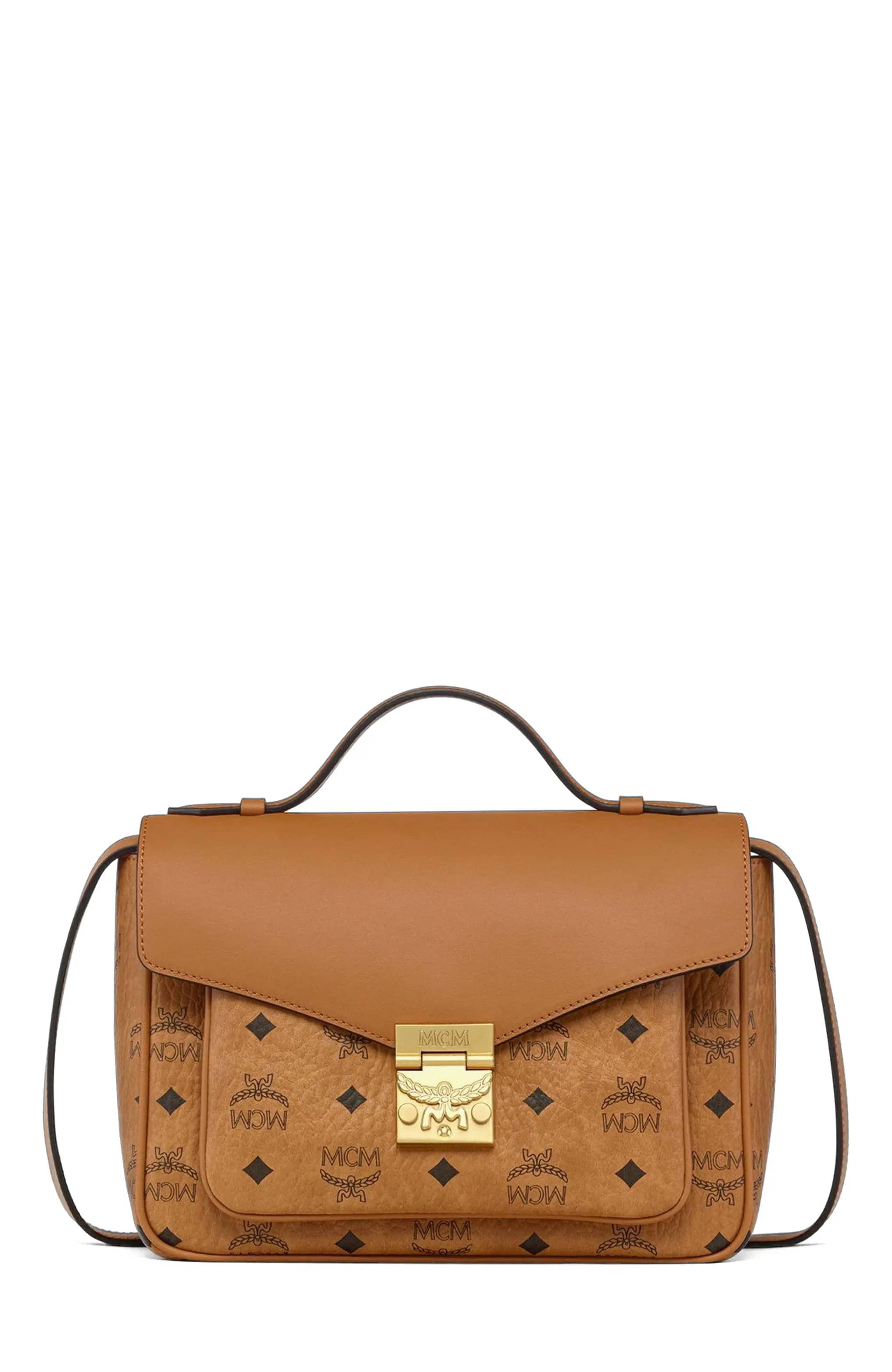 MCM Tracy Top Handle Women's bags Small Brown Monogram New