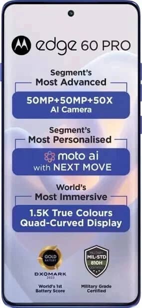 Motorola Edge 60 Pro Cell Phones Blue 256GB Unlocked New