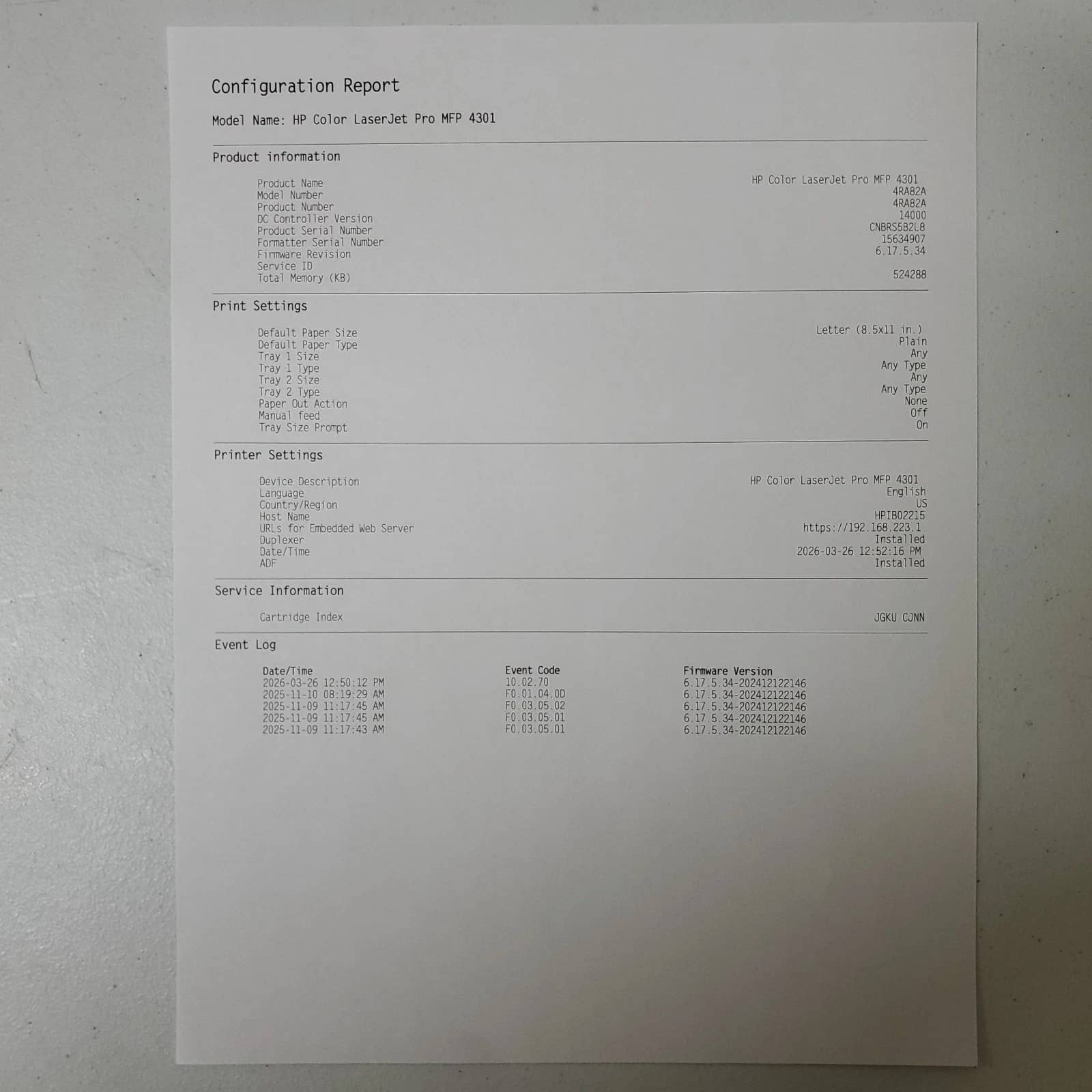 HP HP Color LaserJet Pro MFP 4301fdw Printer Printers Used - Good