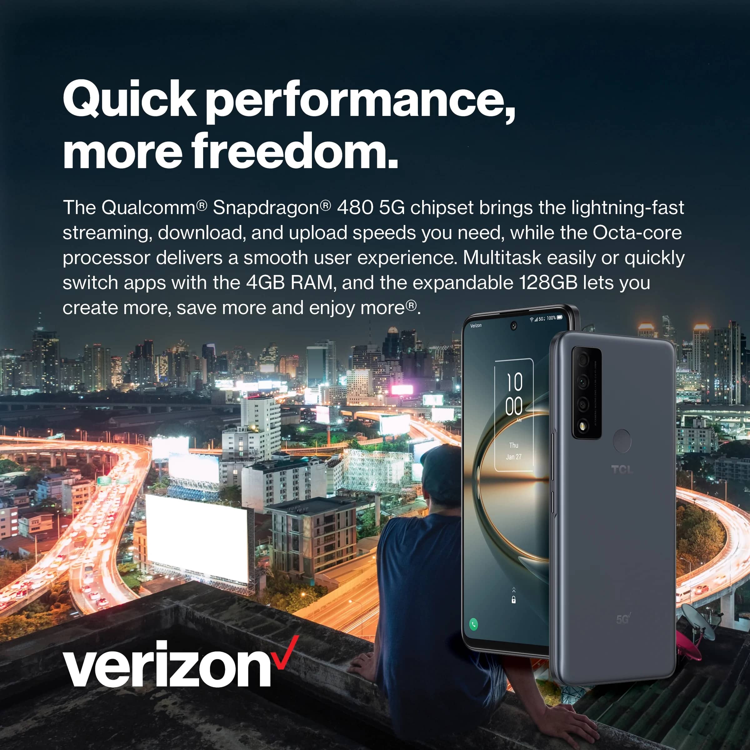 TCL 30 V 5G Cell Phones Black 128GB Verizon New