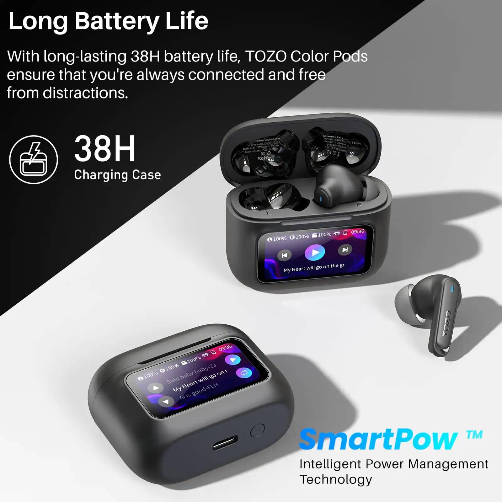 TOZO Color Pods Headphones & Earbuds Black New