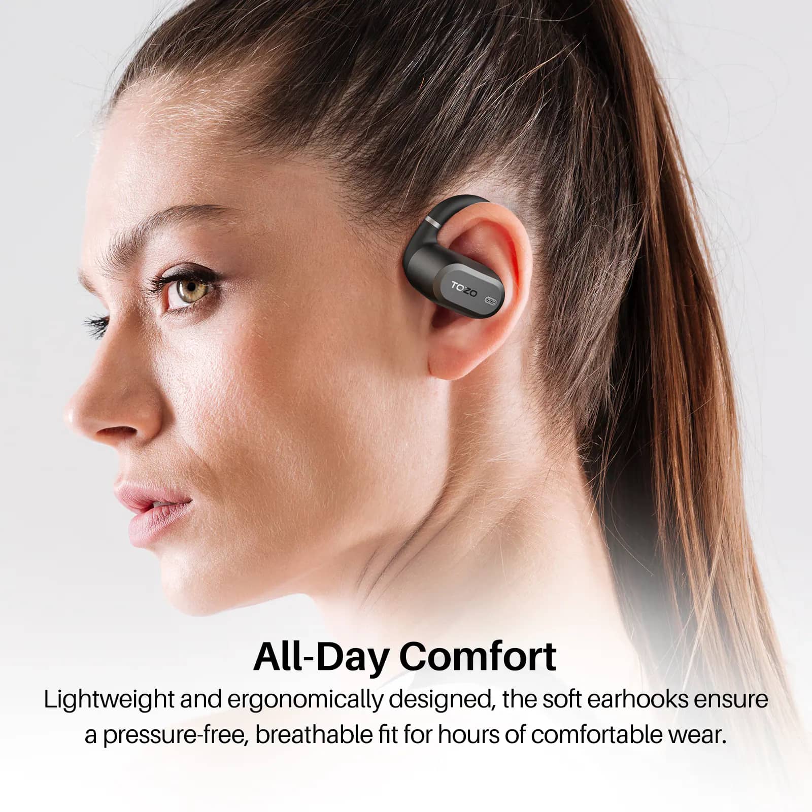 TOZO Open Wear Headphones & Earbuds Black New