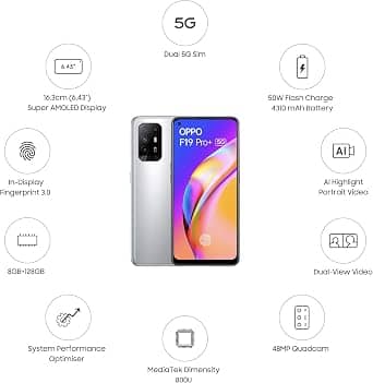 OPPO F19 Pro+ 5G Cell Phones Silver 128GB Unlocked New