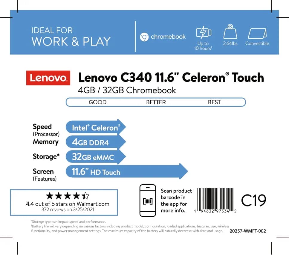 Lenovo Chromebook C340 Computers 64GB 4GB New