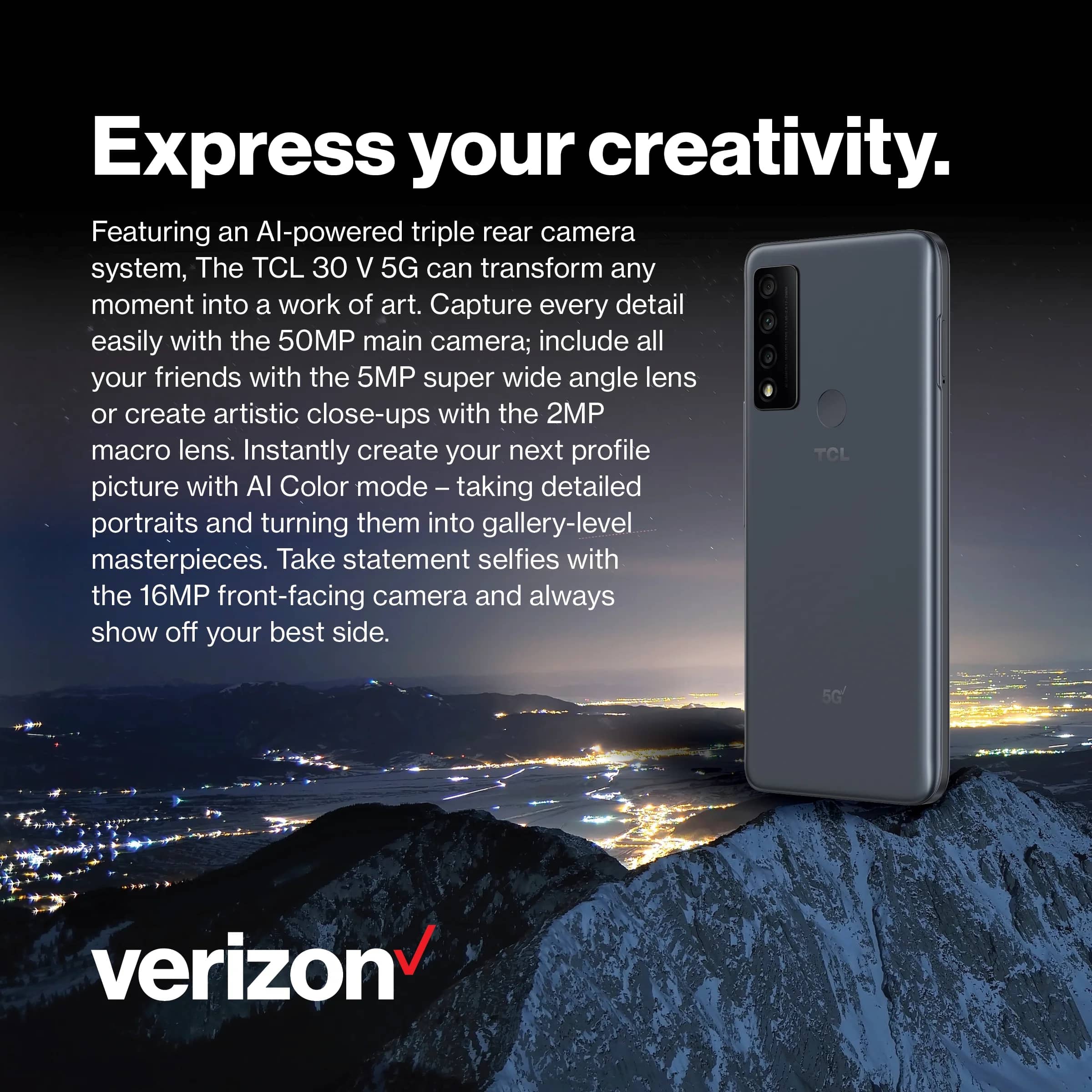TCL 30 V 5G Cell Phones Black 128GB Verizon New