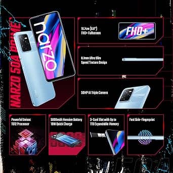 realme Narzo 50A Prime Cell Phones Blue 64GB Unlocked New