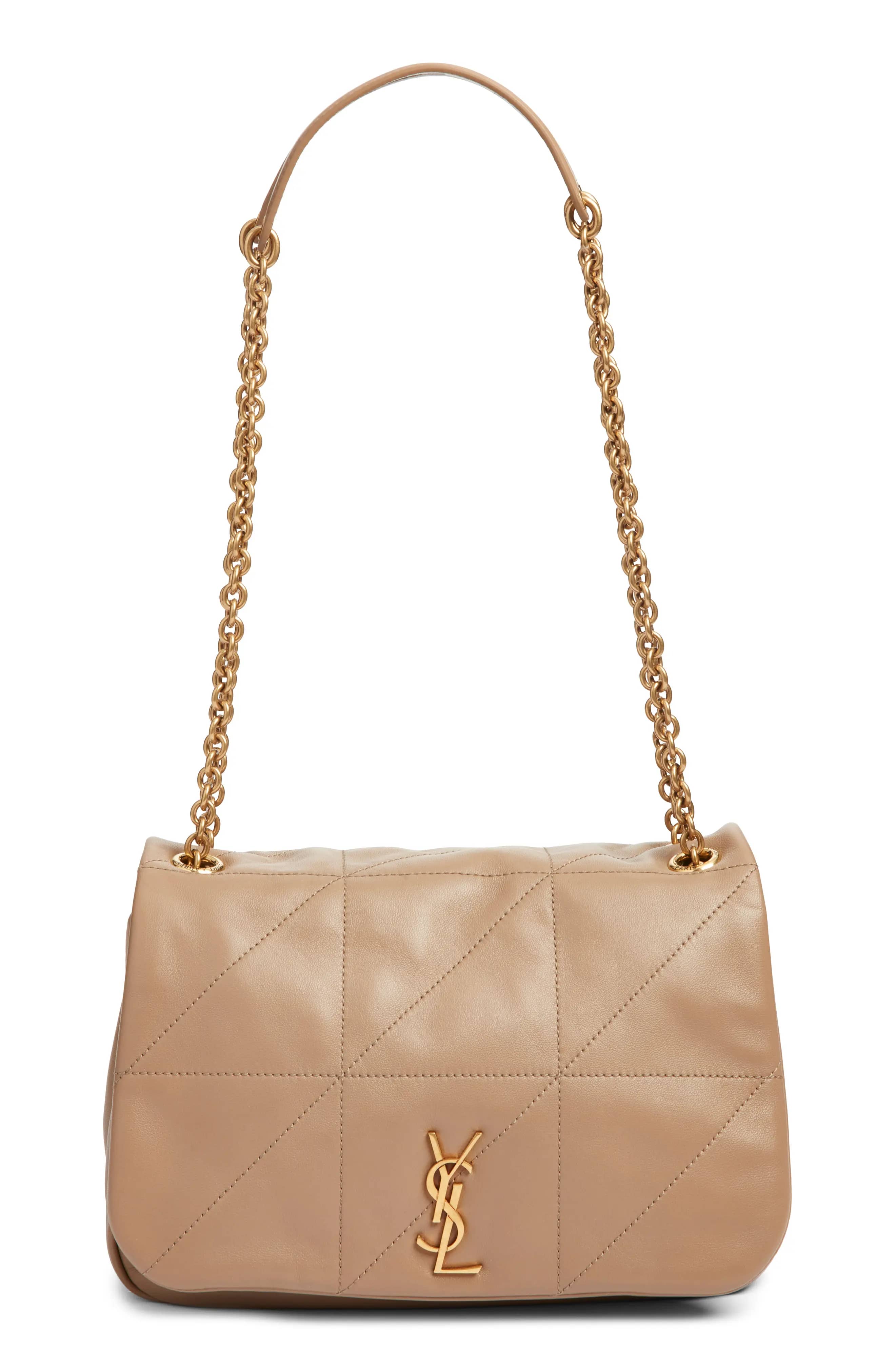Saint Laurent Jamie Shoulder Bag Women's bags Medium Brown Quilted Suede Gold New