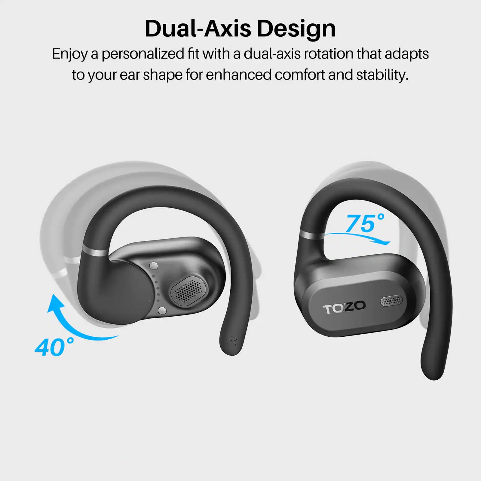 TOZO Open Wear Headphones & Earbuds Black New