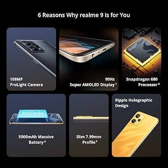 realme 9 (4G) Cell Phones Black 128GB Unlocked New