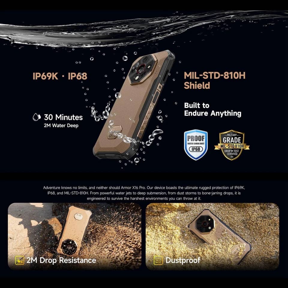 Ulefone Armor X16 Pro Cell Phones Beige 256GB Unlocked New