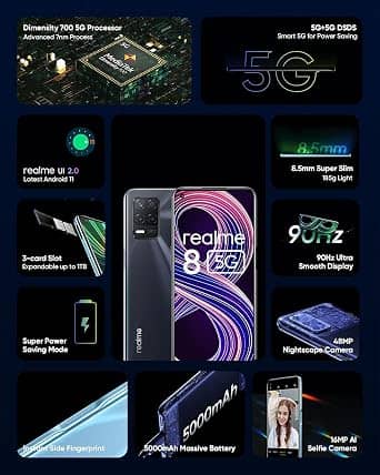 realme 8 5G Cell Phones Blue 64GB Unlocked New