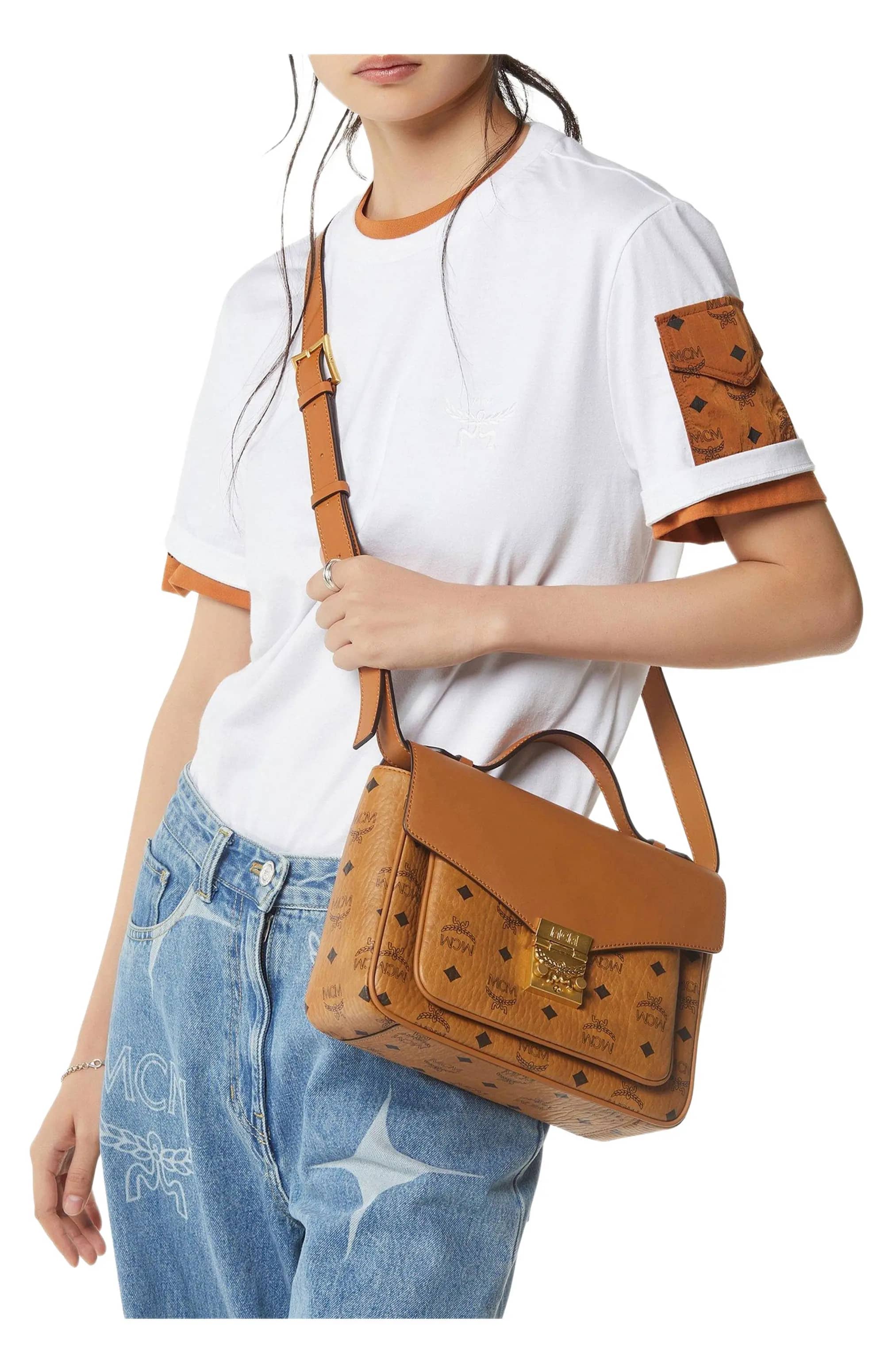 MCM Tracy Top Handle Women's bags Small Brown Monogram New
