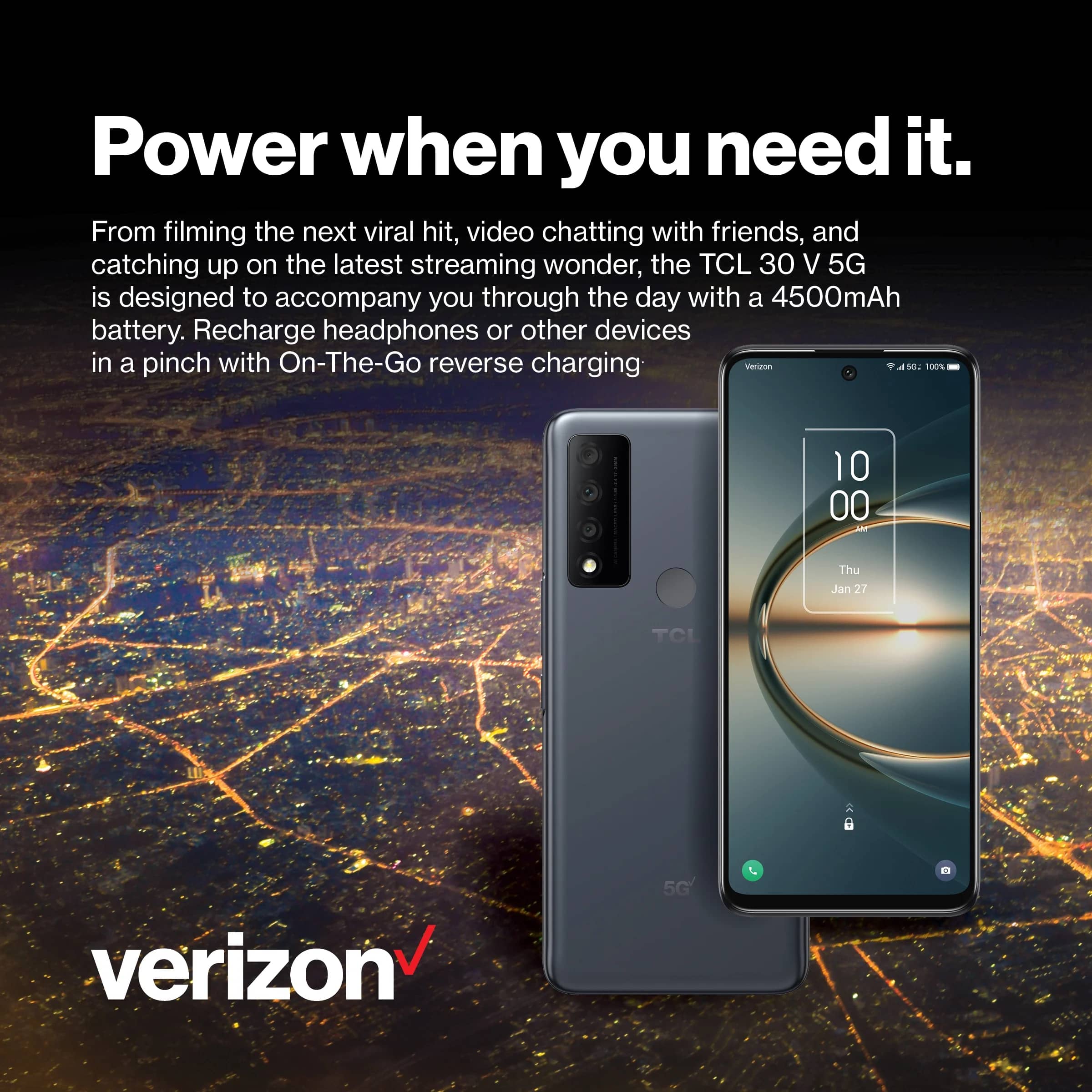 TCL 30 V 5G Cell Phones Black 128GB Verizon New