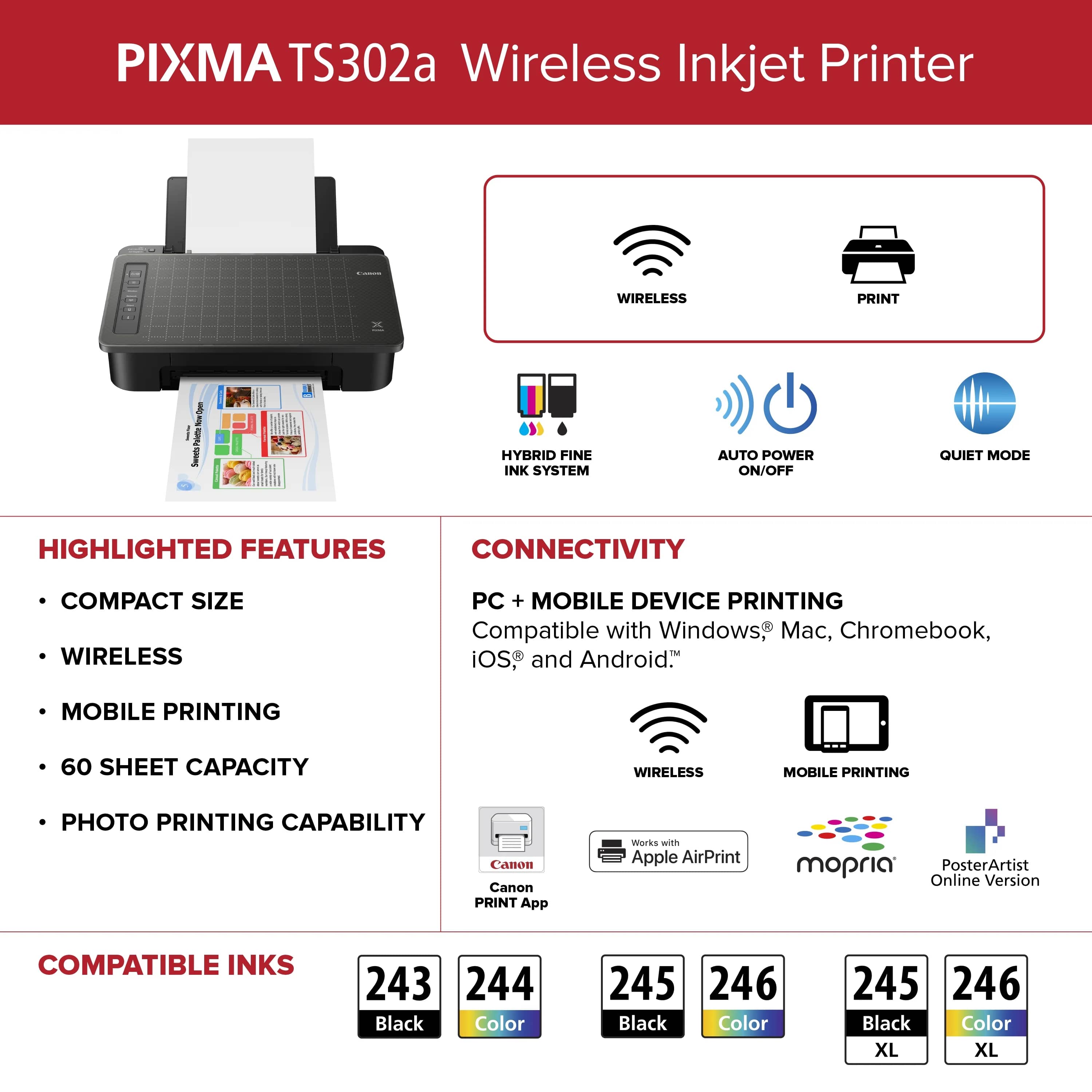 Canon PIXMA TS302a Printers New