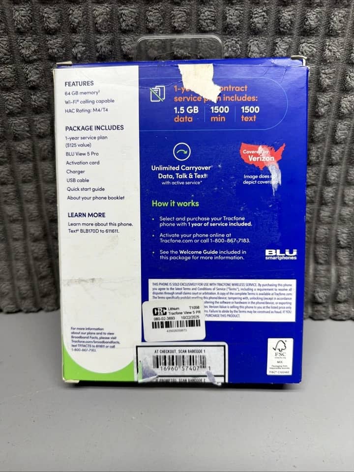 BLU View 5 Pro Cell Phones Gray 64GB Tracfone New