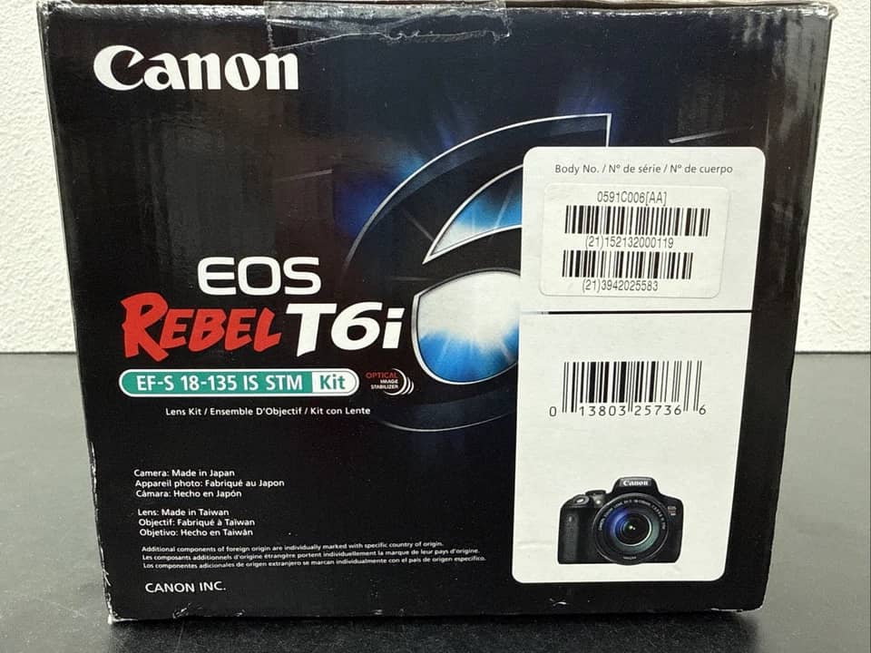 Canon EOS Rebel T6i Digital Cameras Black With Lens New