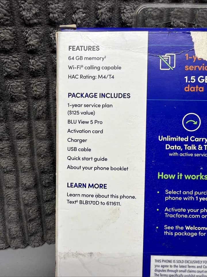 BLU View 5 Pro Cell Phones Gray 64GB Tracfone New