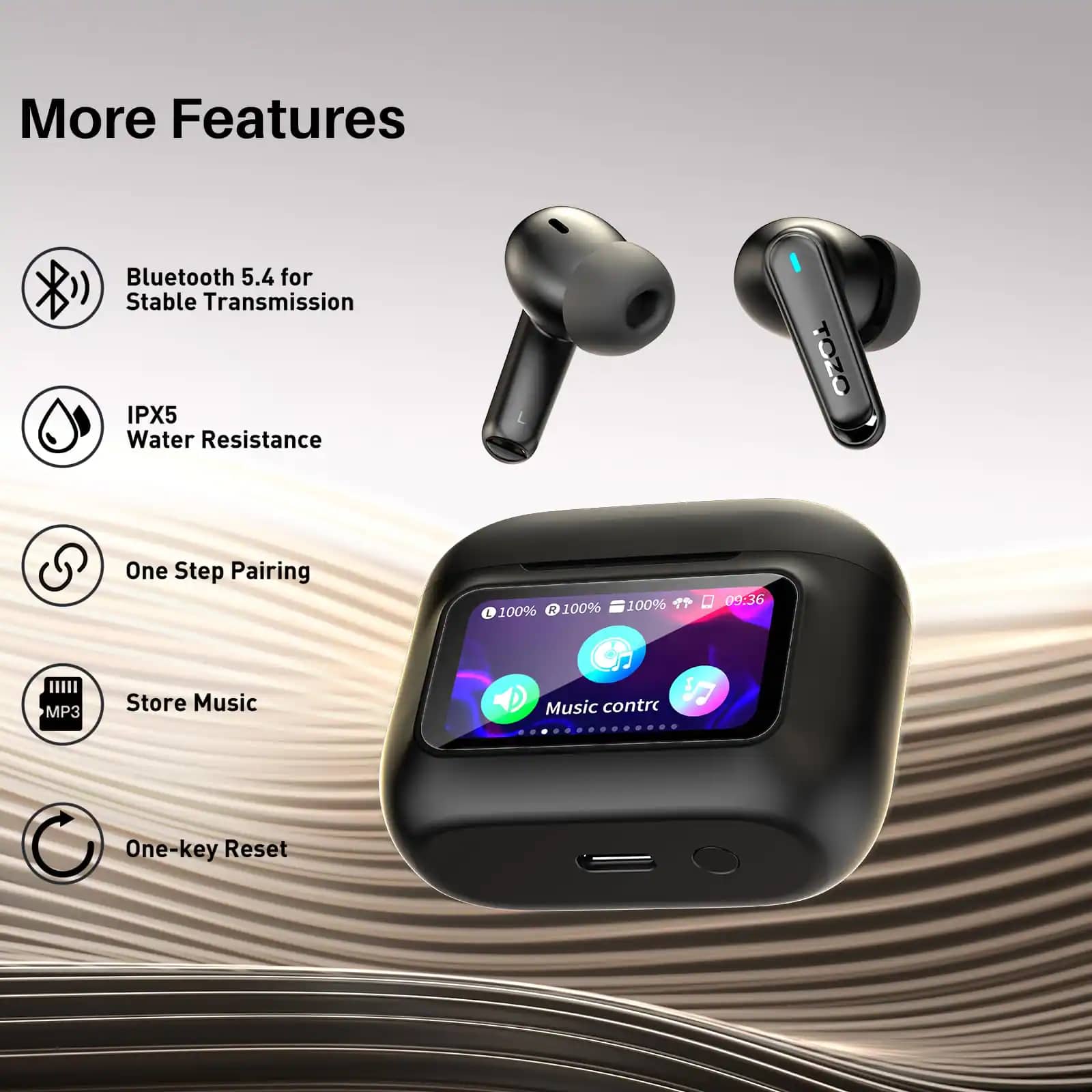 TOZO Color Pods Headphones & Earbuds Black New