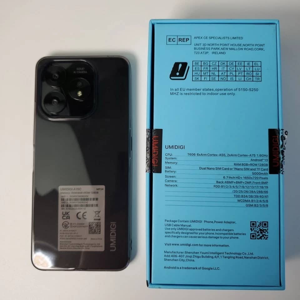 UMIDIGI A15C Cell Phones Black 128GB Unlocked New