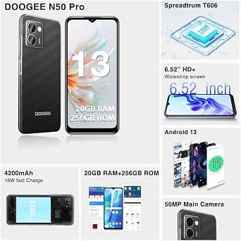 DOOGEE N50PRO Cell Phones Black 256GB T-Mobile New