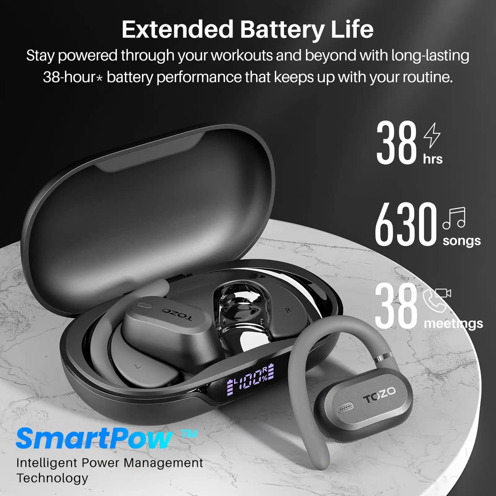 TOZO Open Wear Headphones & Earbuds Black New