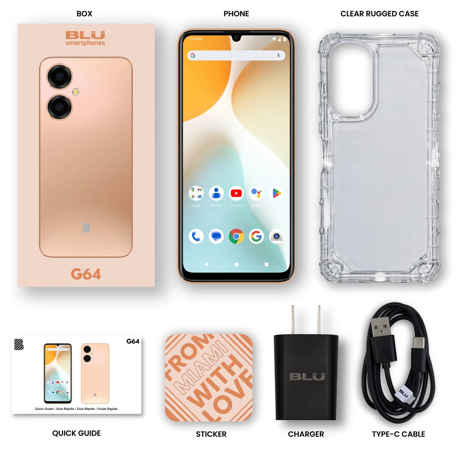 BLU G64 Cell Phones Orange 256GB Unlocked New