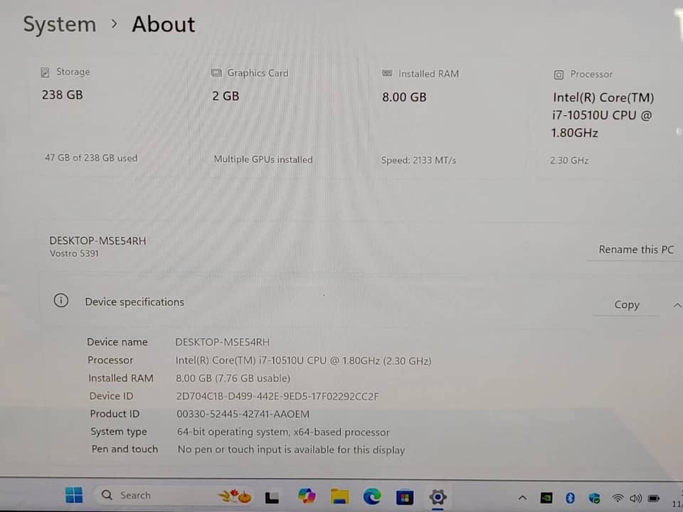 Dell Vostro 5391 Computers 128GB 8GB Used - Good