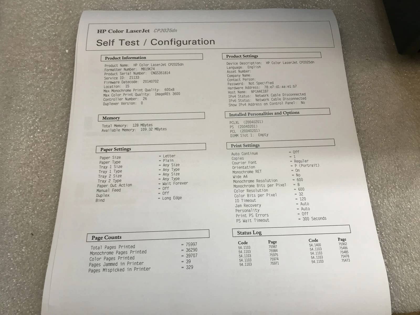 HP Color Laserjet CP2025 Printers Used - Good