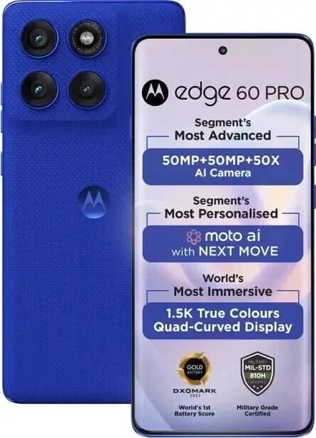 Motorola Edge 60 Pro Cell Phones Blue 256GB Unlocked New