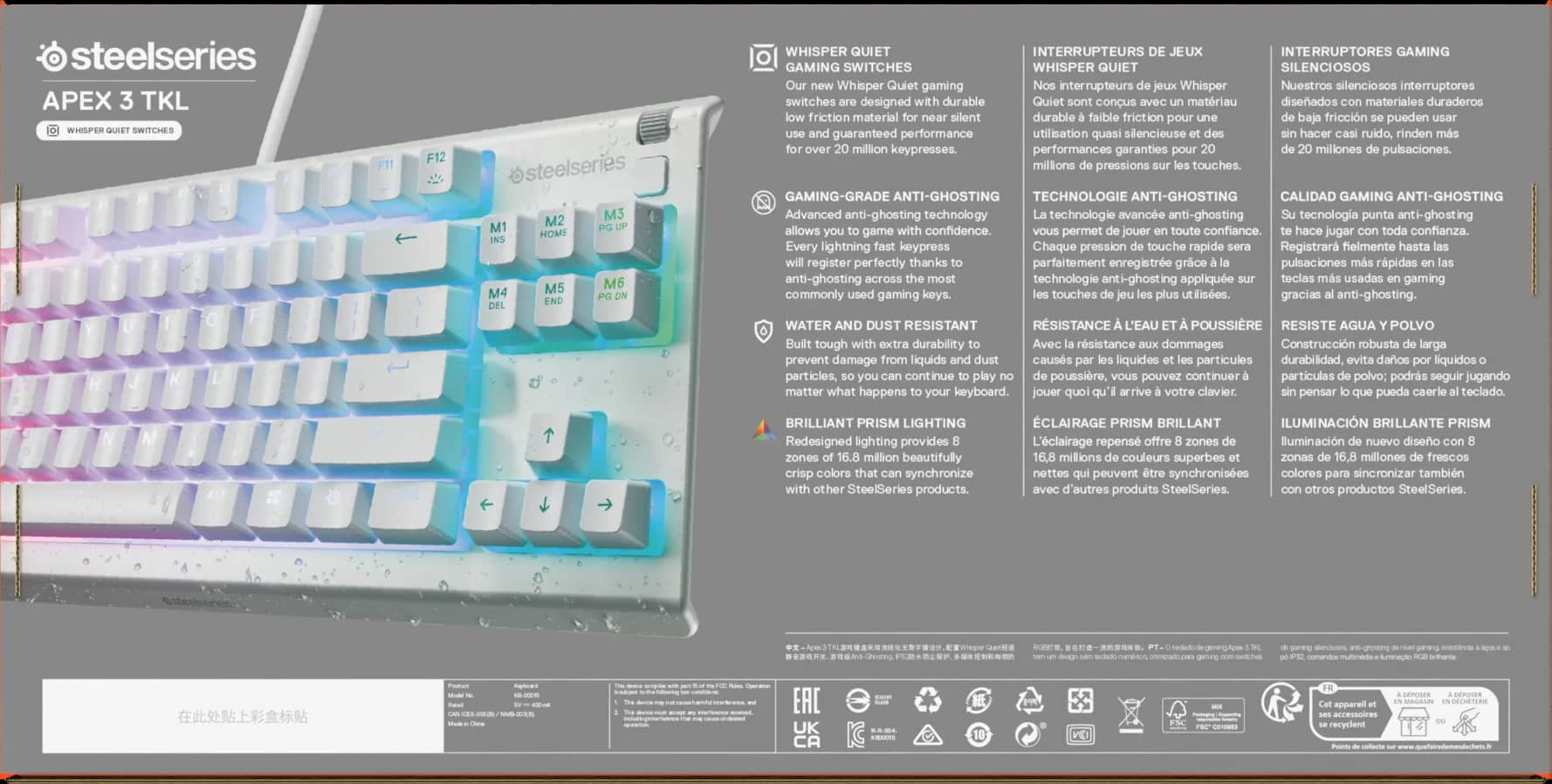 SteelSeries Apex 3 TKL Keyboards New White