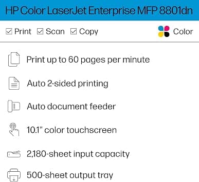 HP Color LaserJet Enterprise MFP 8801dn Printers New