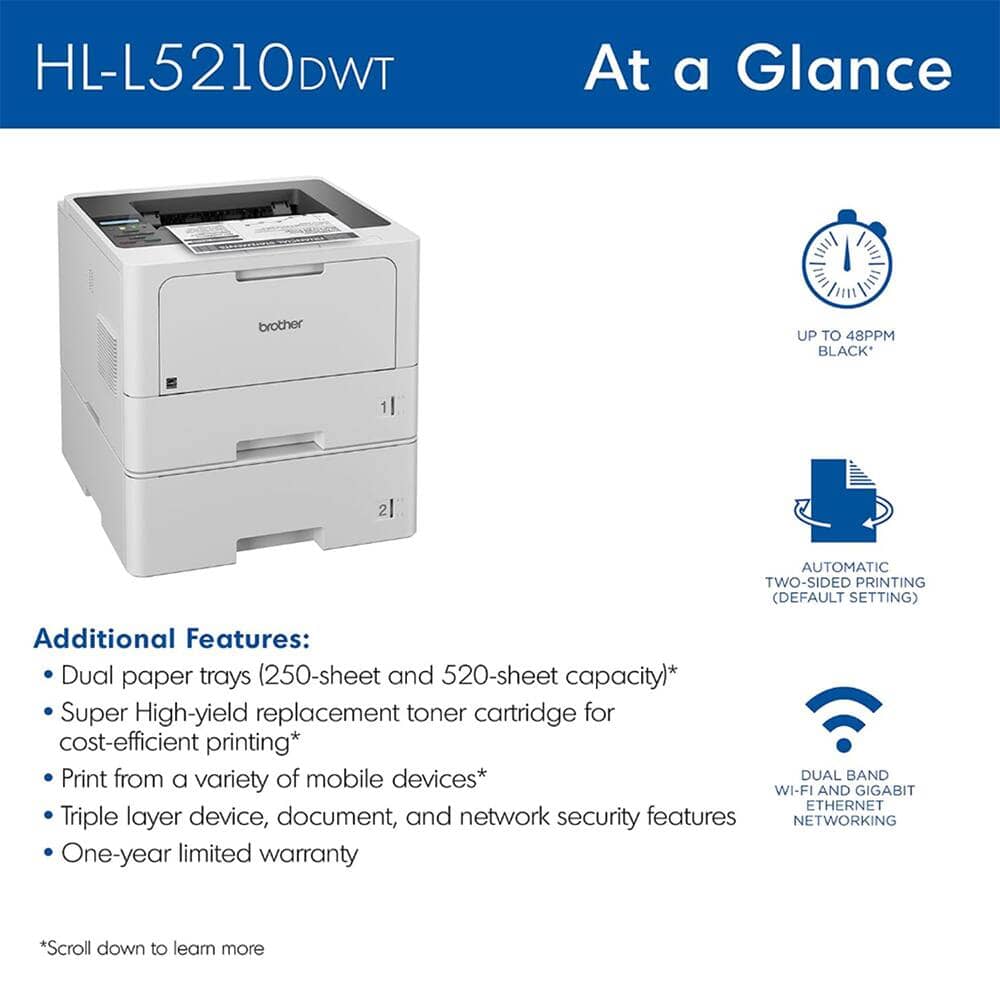 Brother HL-L5210DWT Printers New