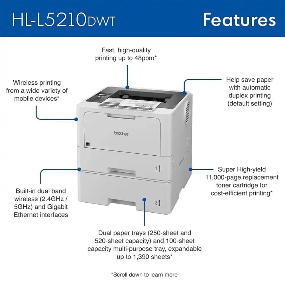 Brother HL-L5210DWT Printers New