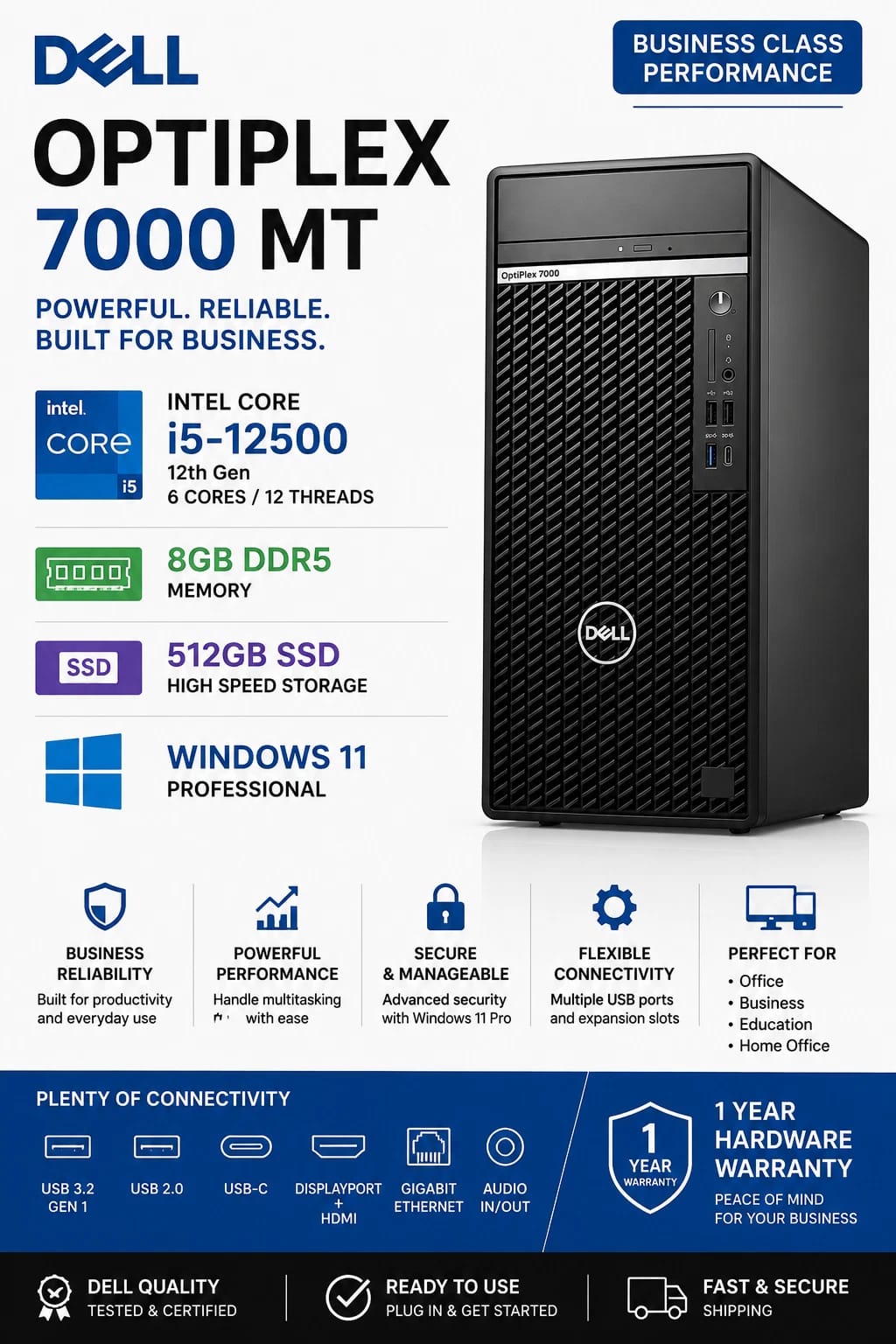 Dell OptiPlex 7000 MT Computers 512GB 8GB Refurbished - Excellent
