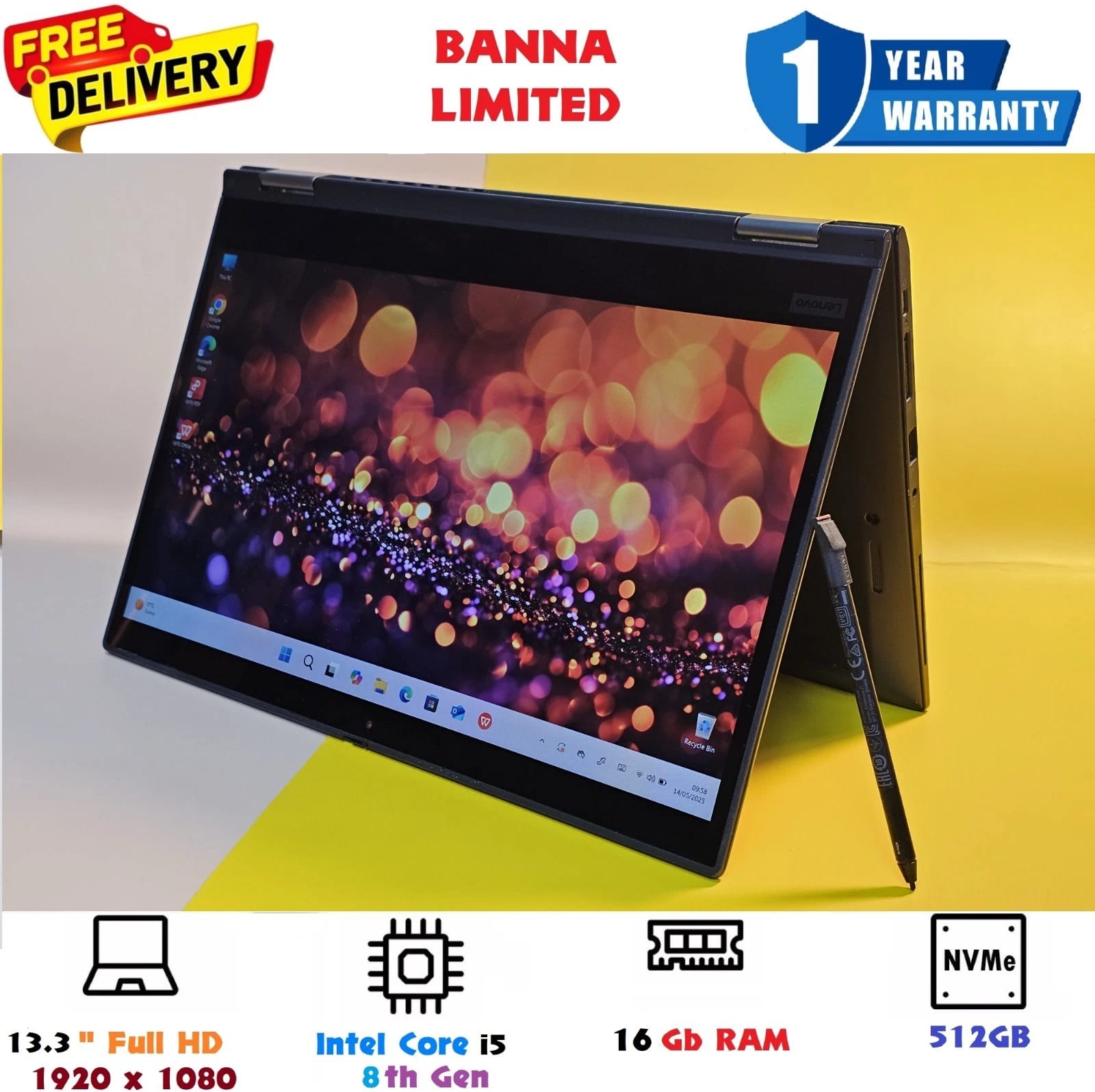 Lenovo ThinkPad X390 Yoga Computers 256GB 16GB Refurbished - Excellent