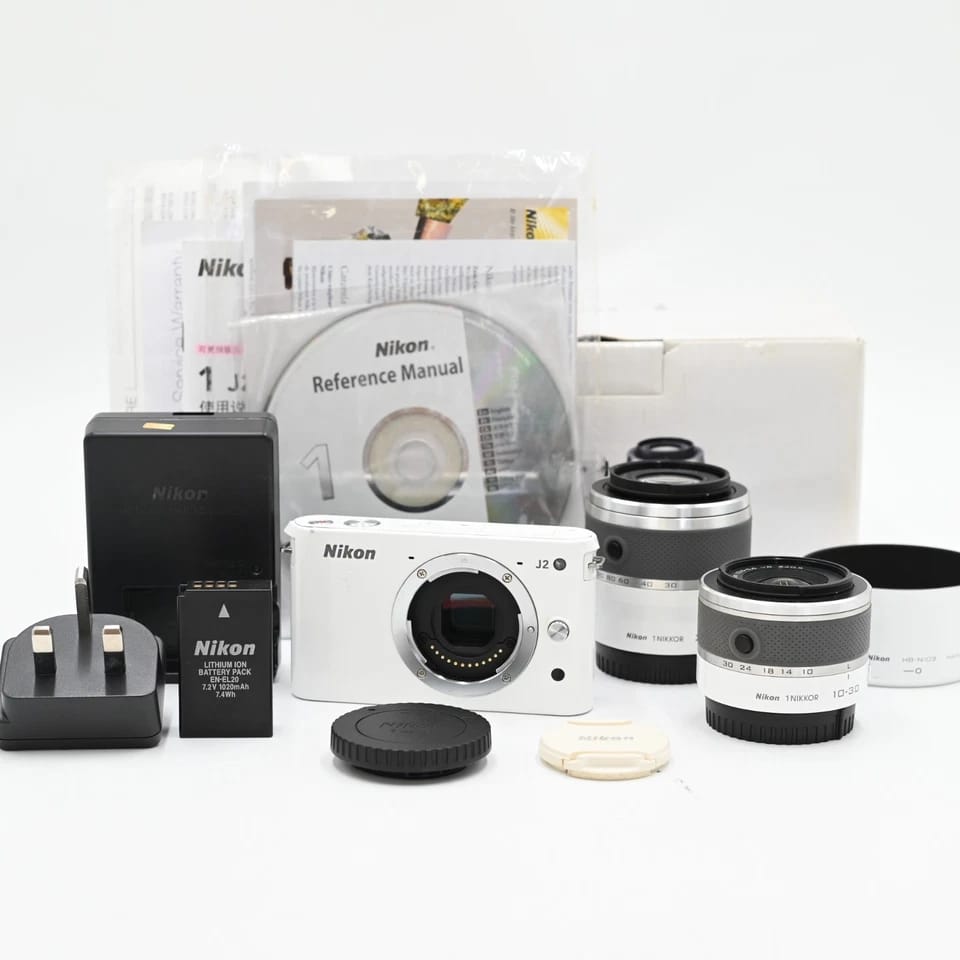 Nikon 1 J2 Digital Cameras White Used - Very Good w/ 10-30mm + 30-110mm Kit