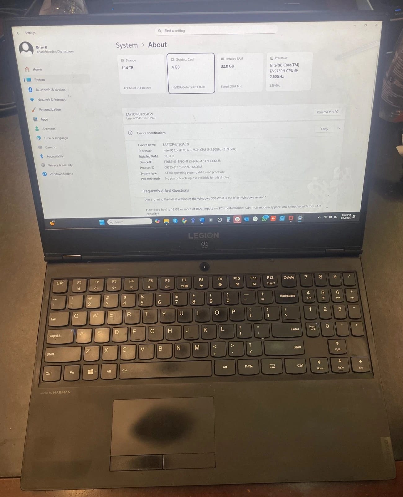 Lenovo Legion Y540-15IRH Computers 1TB 32GB Used - Good