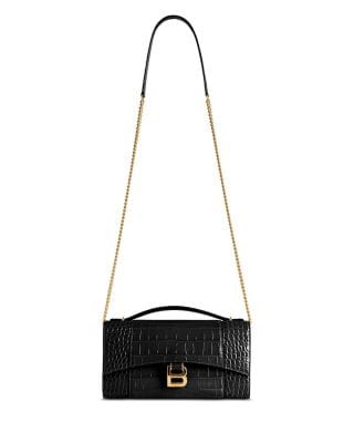 Balenciaga Hourglass Pouch Women's bags Unspecified Black Crocodile Embossed New