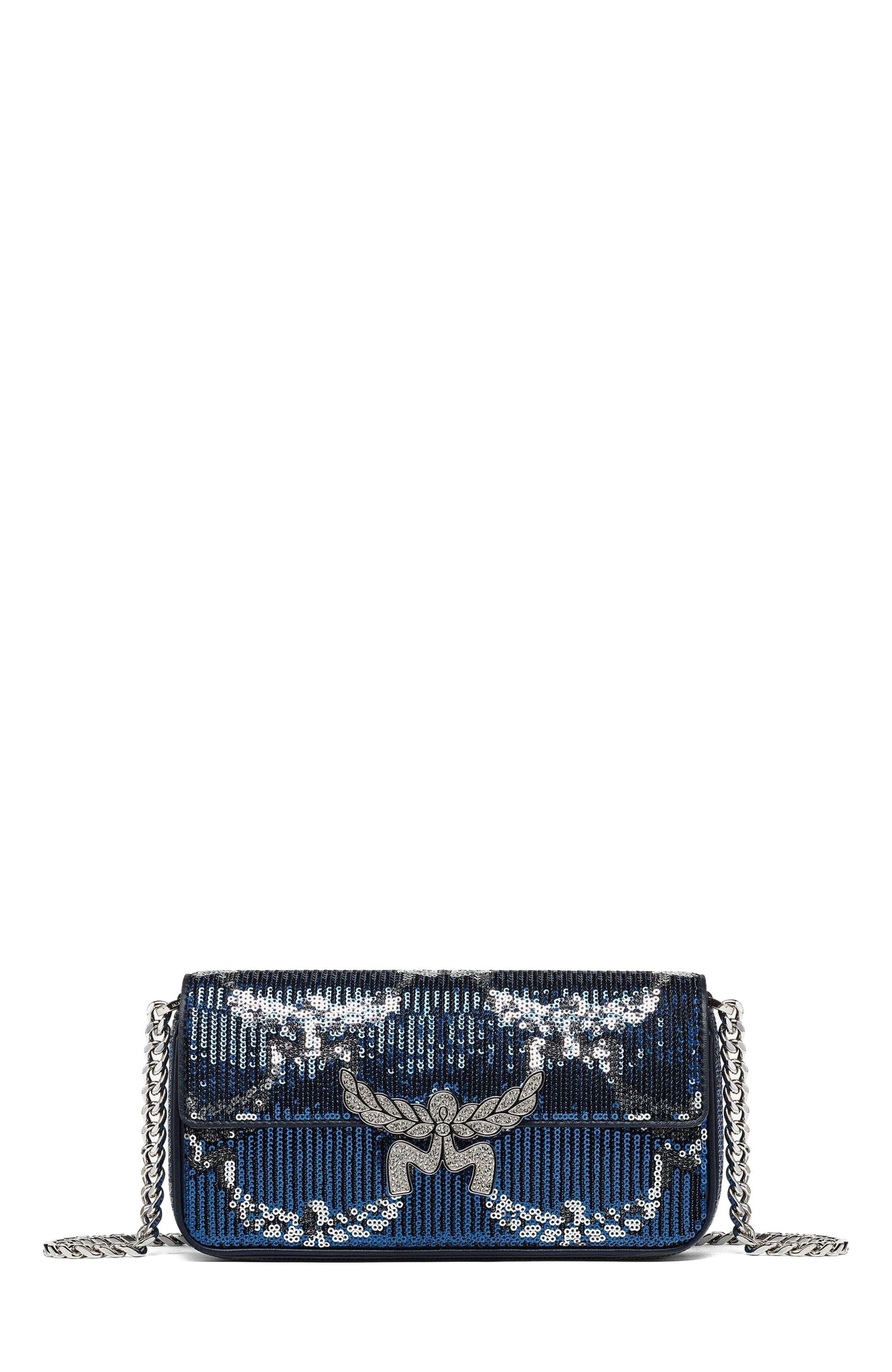 MCM Himmel Shoulder Bag Women's bags Unspecified Blue Sequin Monogram Leather New