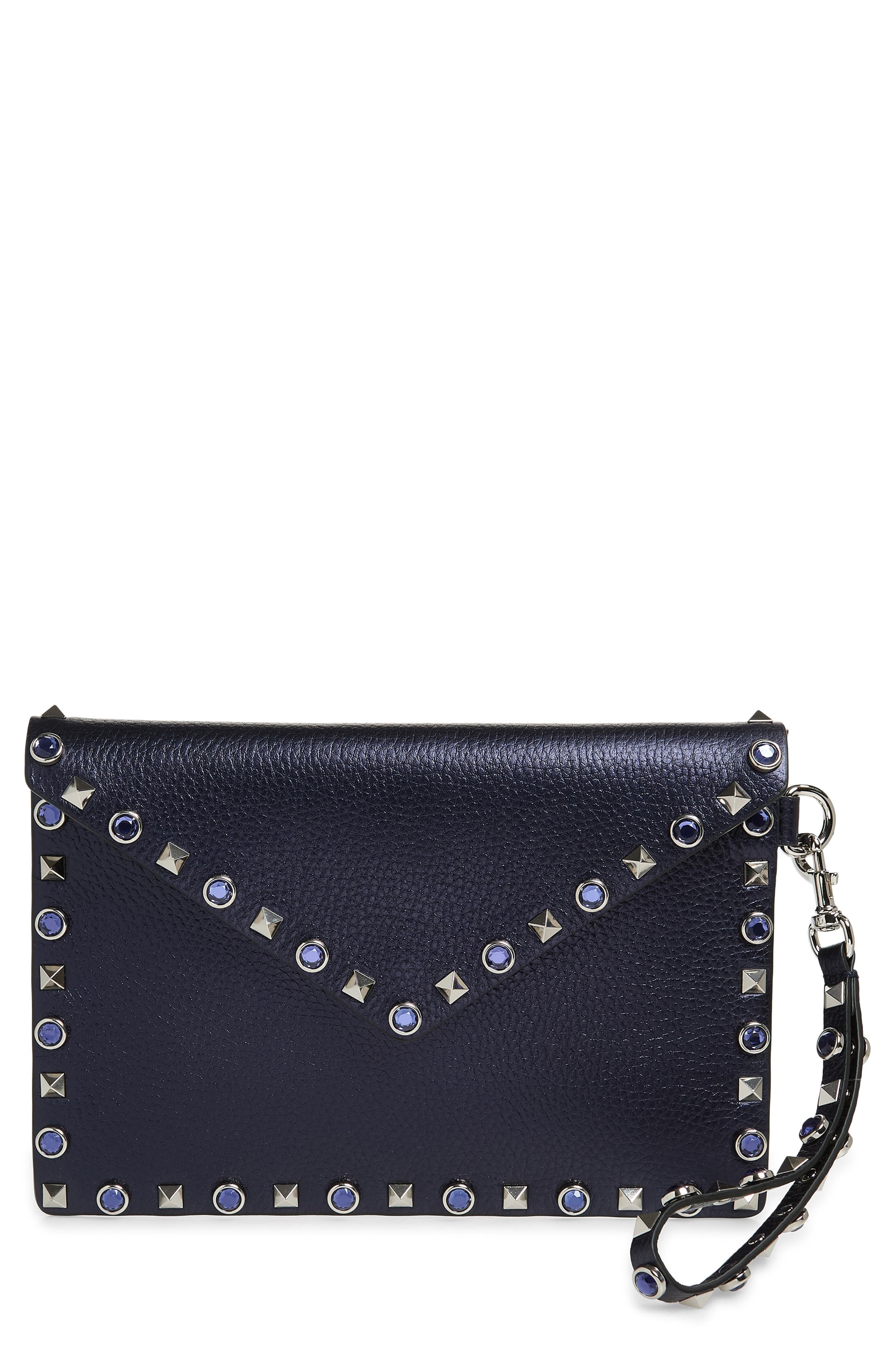 Valentino Garavani Rockstud Wristlet Women's bags Medium Brown Suede New
