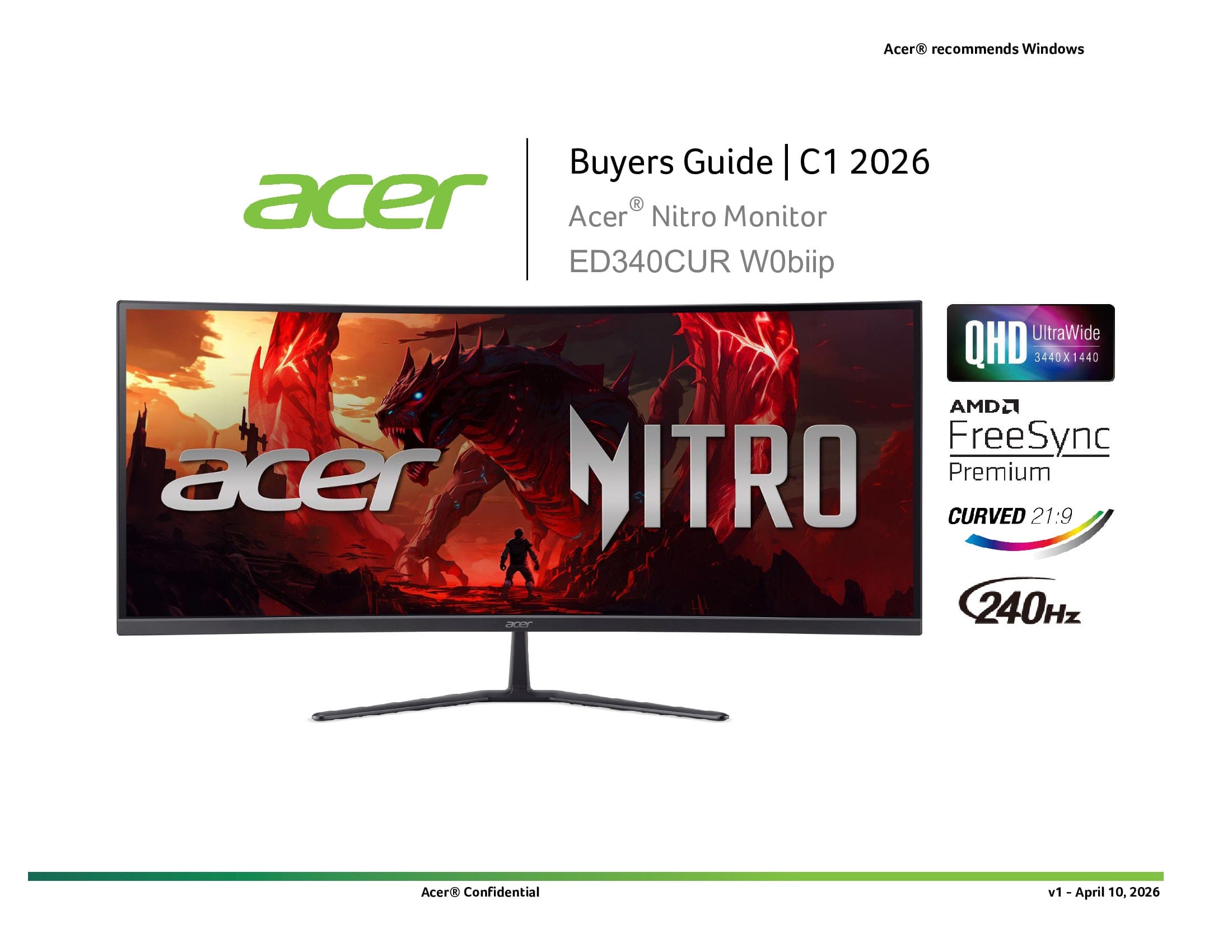 Acer ED340CUR W0biip Monitors New