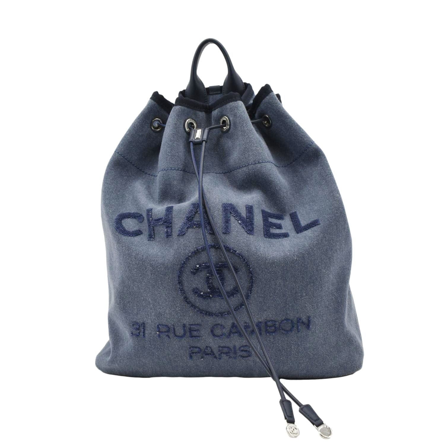 Chanel Deauville Backpack Women's bags Large Brown Canvas Silver New