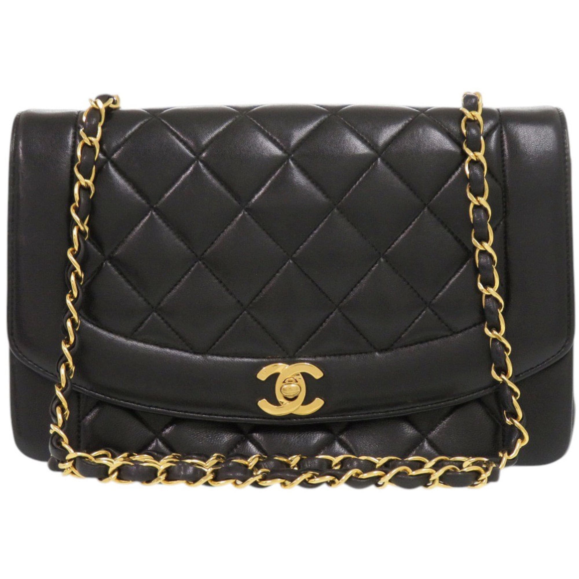 Chanel Diana Women's bags Medium Black Lambskin Gold Used - Good